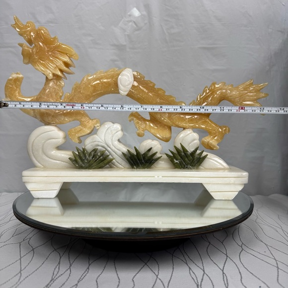 Yellow Jade Carved Stone Serpent Dragon Statue - Picture 8 of 13